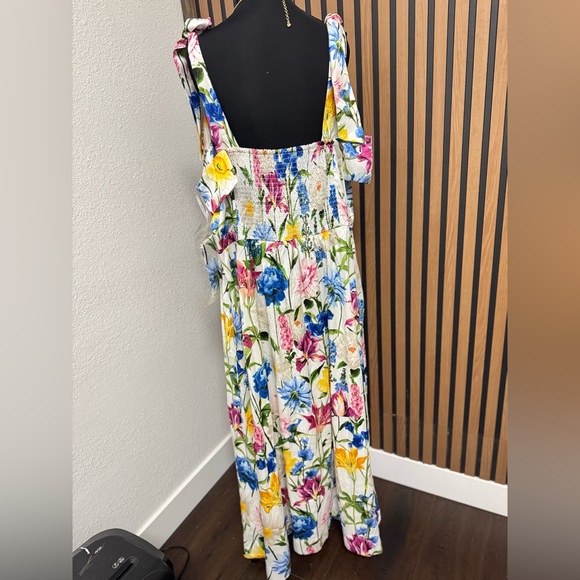 Anne Klein White Floral Midi Dress with Blue, Yellow & Pink Flowers - Picture 4 of 6